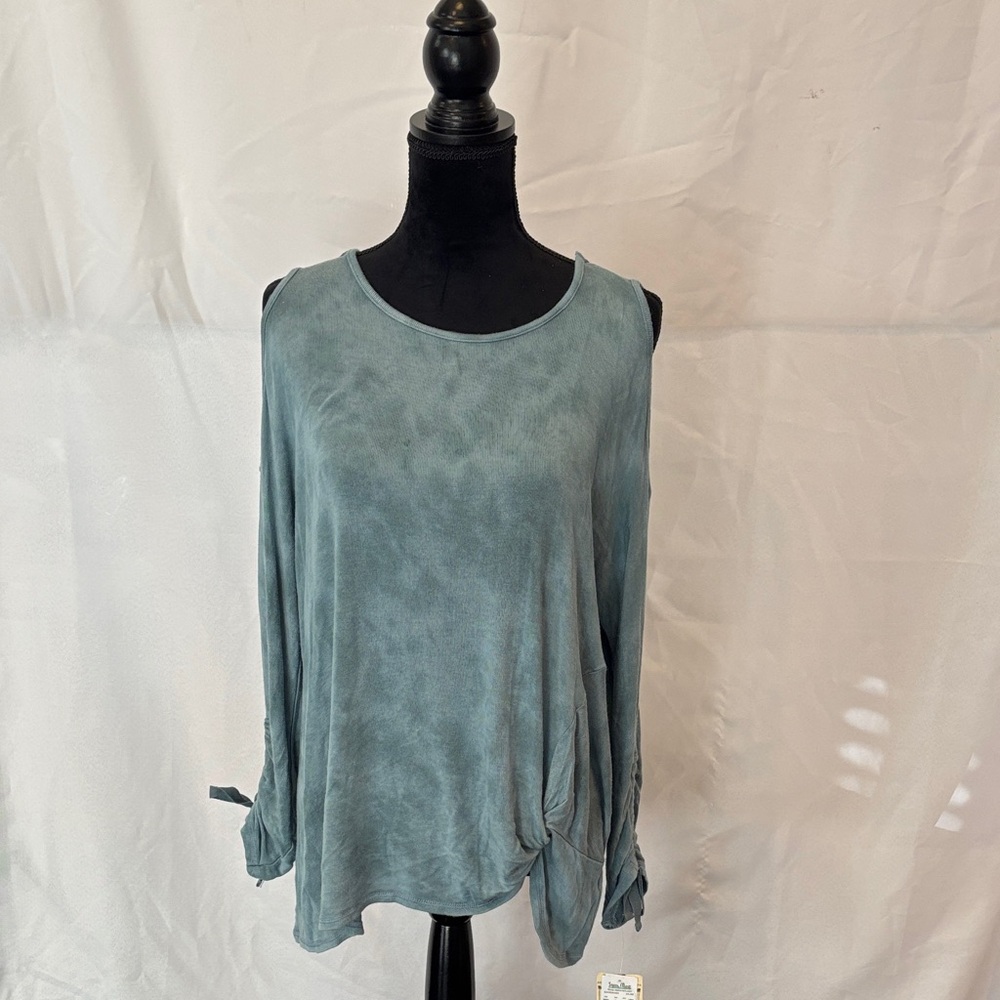 NWT Democracy Teal Women's Blouse With Shoulder Cut-Outs